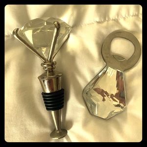 Diamond wine stopper and bottle opener